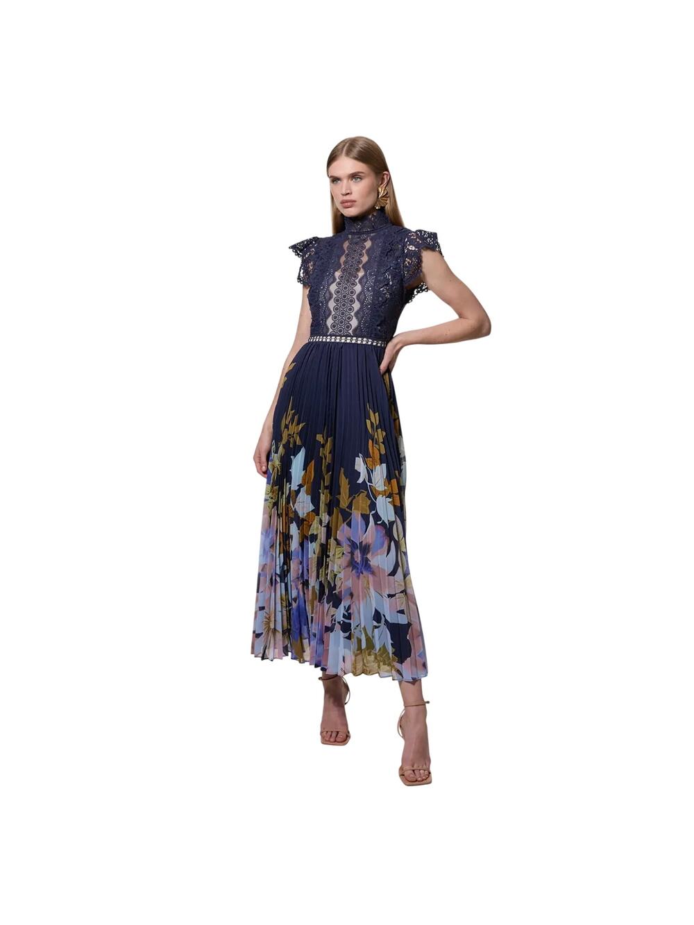 Karen Millen Navy Floral Lace Midi Dress
